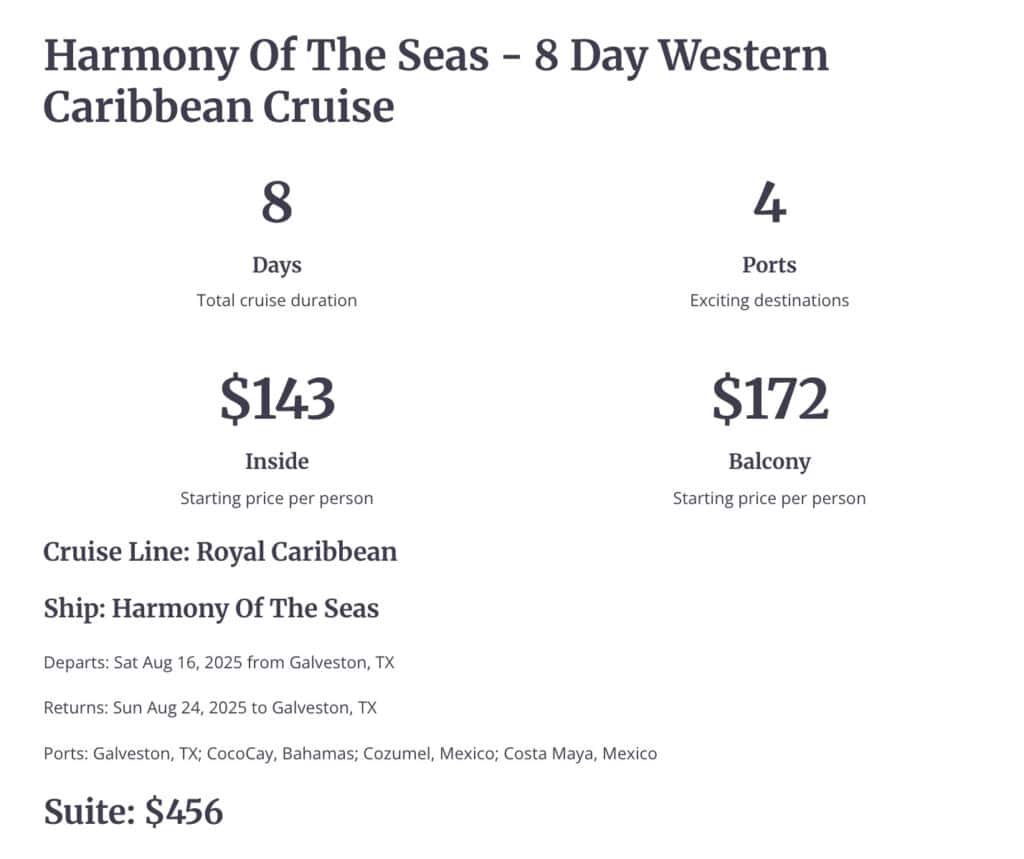 Royal Caribbean Harmony of the Seas 8-day Western Caribbean cruise